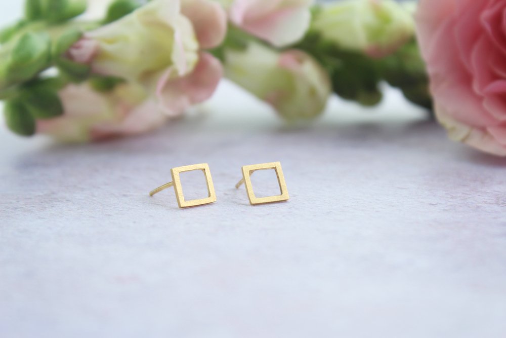 Square Studs,handmade earrings, handmadejewellery, jewellery, sterling silver, sterling silver jewellery, gold plated jewellery, gold plated, gold vermeil, gold vermeil jewellery, circle, circles, circle studs, circle charms, Charm Collection